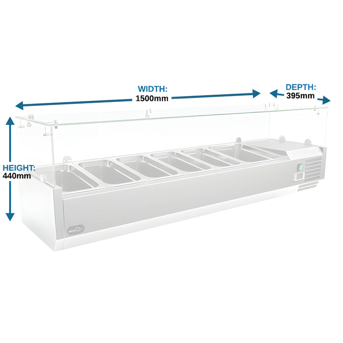 Countertop Prep Refrigerator with Flat Glass - 1/3GN - 1500mm - Aquilo Refrigeration