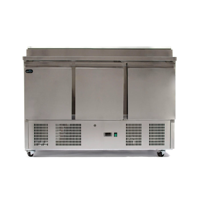 Three Door Refrigerated Counter with Raised Pan Holders -1365mm - Aquilo Refrigeration