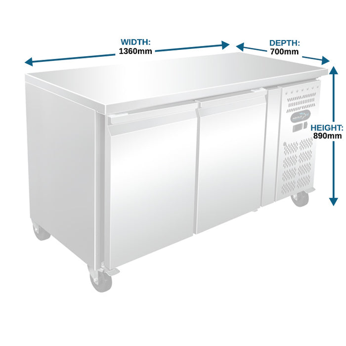Two Door Counter Refrigerator - 1360mm - Aquilo Refrigeration