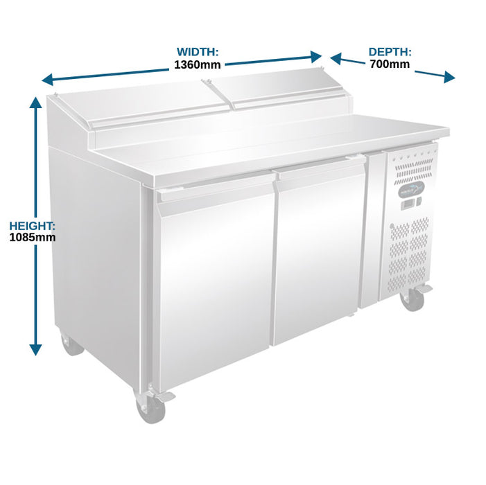 Two Door Counter Refrigerator with Raised Pan Holders - 1360mm - Aquilo Refrigeration