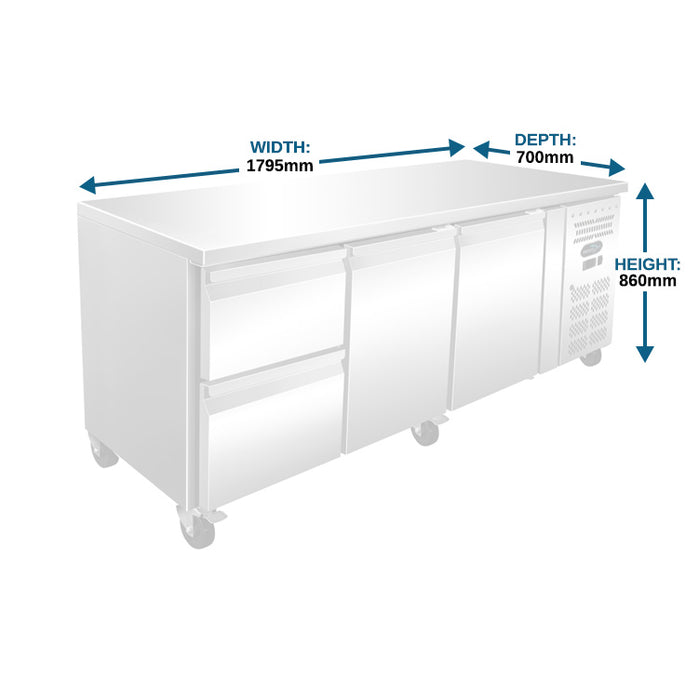 Three Door Counter Refrigerator with Drawer Bank - 1795mm - Aquilo Refrigeration