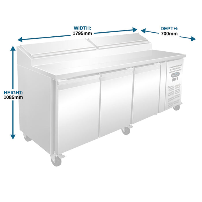 Three Door Counter Refrigerator with Raised Pan Holders - 1795mm - Aquilo Refrigeration