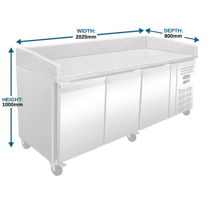 Three Door Pizza Refrigerator with Granite Top - 2025mm - Aquilo Refrigeration