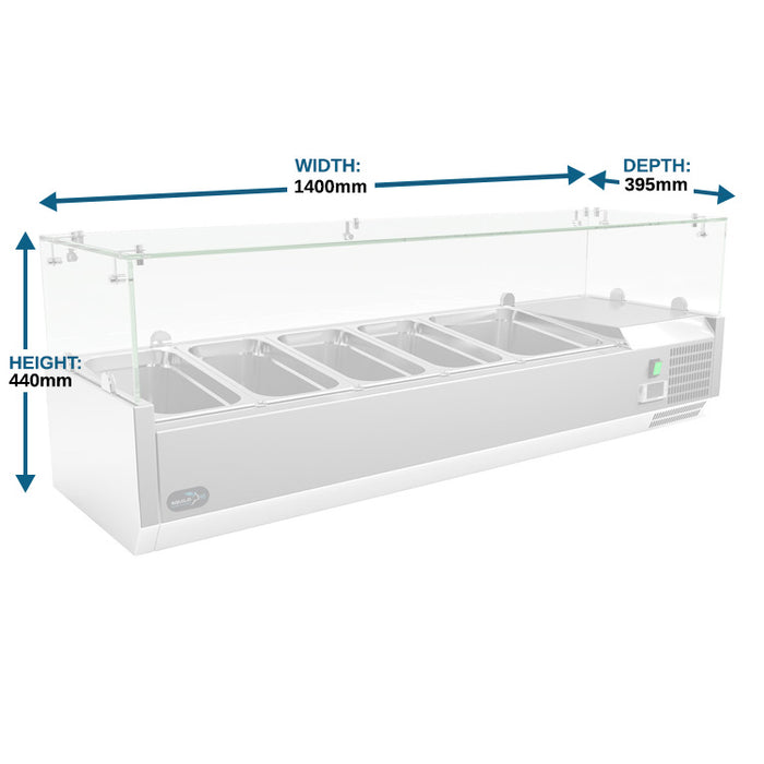 Countertop Prep Refrigerator with Flat Glass - 1/3GN - 1400mm - Aquilo Refrigeration