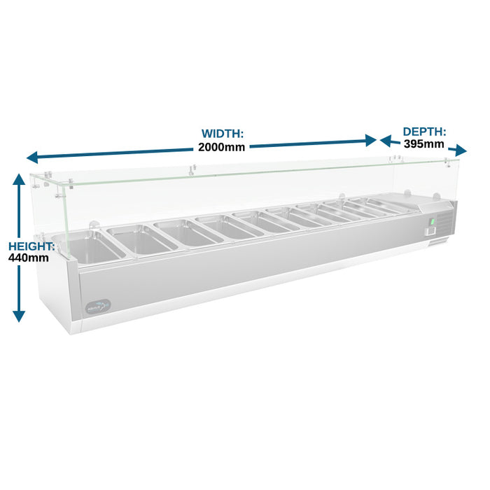 Countertop Prep Refrigerator with Flat Glass - 9x 1/4GN - 2000mm - Aquilo Refrigeration