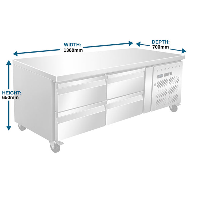 Two Section Counter Refrigerator with Drawers - 1360mm - Aquilo Refrigeration