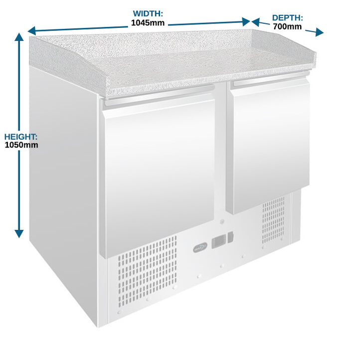 Two Door Pizza Refrigerator with Granite Top - 1045mm - Aquilo Refrigeration