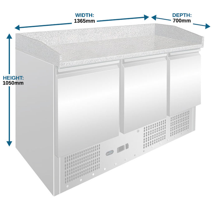 Three Door Pizza Refrigerator with Granite Top - 1365mm - Aquilo Refrigeration
