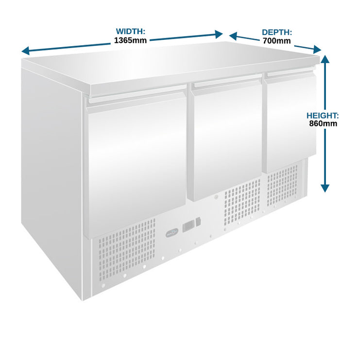 Three Door Counter Refrigerator - 1365mm - Aquilo Refrigeration