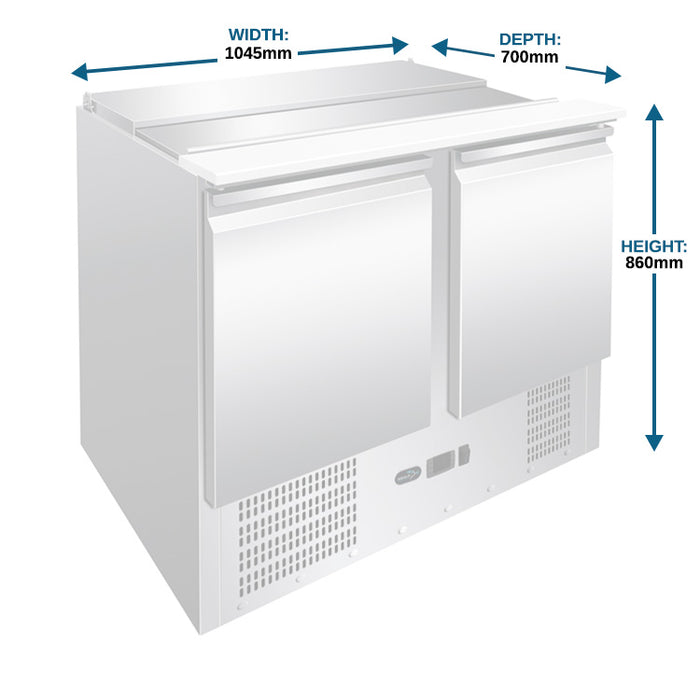 Two Door Counter Refrigerator with Saladette Top - 1045mm - Aquilo Refrigeration