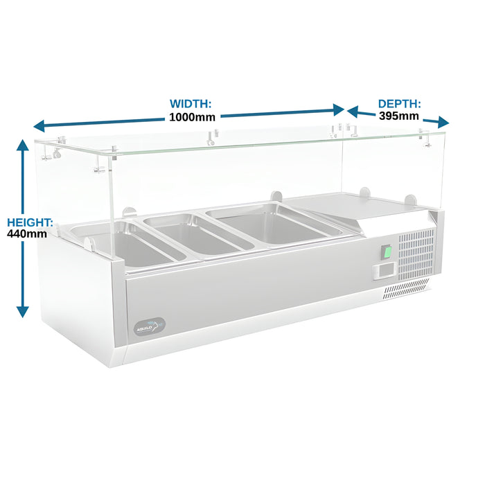 Countertop Prep Refrigerator with Flat Glass - 4x 1/4GN - 1000mm - Aquilo Refrigeration